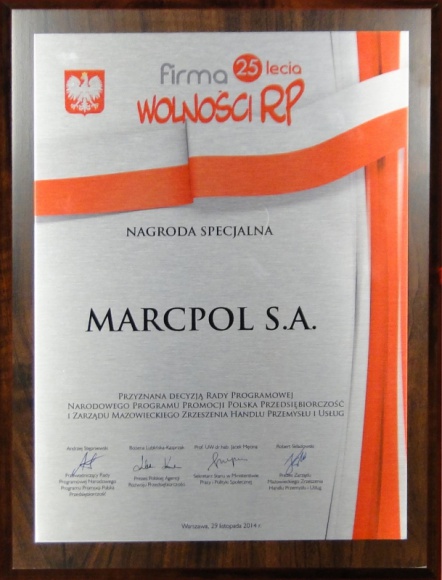 MarcPol nagrodzony tytułami „Firma 25-lecia wolności RP” i „Przedsiębiorca 25-le